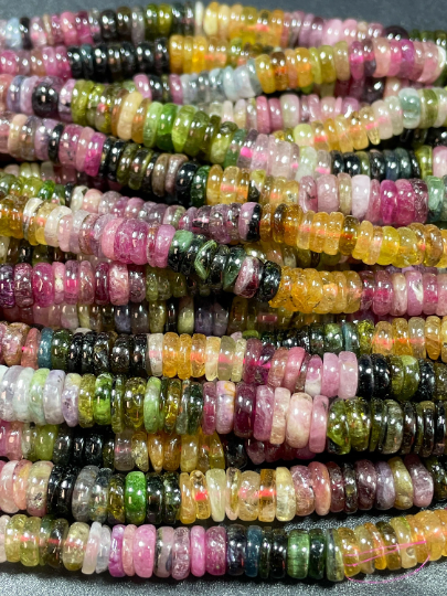 AAA Natural Tourmaline Gemstone Bead 6mm 8mm Rondelle Shape, Gorgeous Multicolor Watermelon Tourmaline Gemstone Bead, Full Strand 15.5"