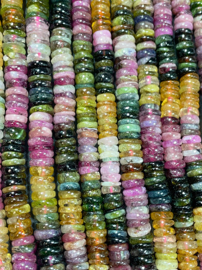 AAA Natural Tourmaline Gemstone Bead 6mm 8mm Rondelle Shape, Gorgeous Multicolor Watermelon Tourmaline Gemstone Bead, Full Strand 15.5"