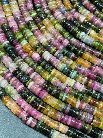 AAA Natural Tourmaline Gemstone Bead 6mm 8mm Rondelle Shape, Gorgeous Multicolor Watermelon Tourmaline Gemstone Bead, Full Strand 15.5"