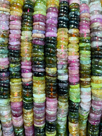 AAA Natural Tourmaline Gemstone Bead 6mm 8mm Rondelle Shape, Gorgeous Multicolor Watermelon Tourmaline Gemstone Bead, Full Strand 15.5"