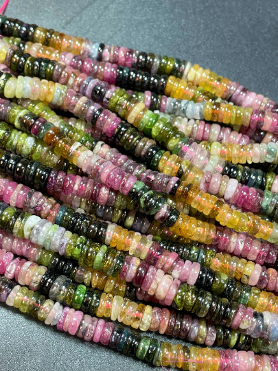 AAA Natural Tourmaline Gemstone Bead 6mm 8mm Rondelle Shape, Gorgeous Multicolor Watermelon Tourmaline Gemstone Bead, Full Strand 15.5"