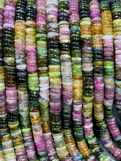 AAA Natural Tourmaline Gemstone Bead 6mm 8mm Rondelle Shape, Gorgeous Multicolor Watermelon Tourmaline Gemstone Bead, Full Strand 15.5"