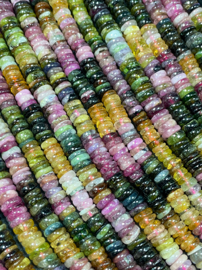 AAA Natural Tourmaline Gemstone Bead 6mm 8mm Rondelle Shape, Gorgeous Multicolor Watermelon Tourmaline Gemstone Bead, Full Strand 15.5"