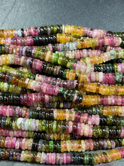 AAA Natural Tourmaline Gemstone Bead 6mm 8mm Rondelle Shape, Gorgeous Multicolor Watermelon Tourmaline Gemstone Bead, Full Strand 15.5"