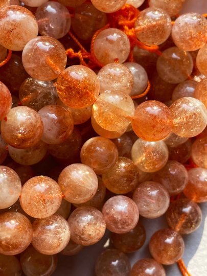 AAA Natural Fire Sunstone Bead 4mm 6mm 8mm 10mm 12mm Round Smooth, Gorgeous Natural Peach Orange Color with Gold Flash Color