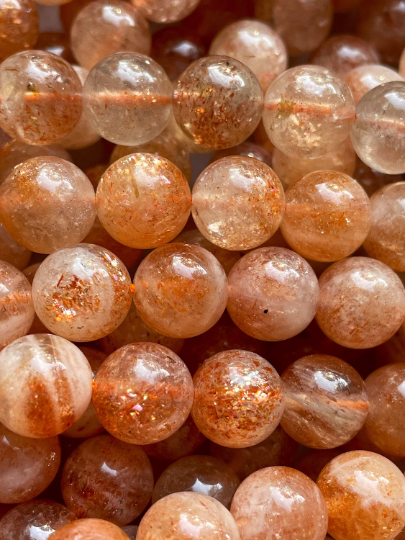 AAA Natural Fire Sunstone Bead 4mm 6mm 8mm 10mm 12mm Round Smooth, Gorgeous Natural Peach Orange Color with Gold Flash Color