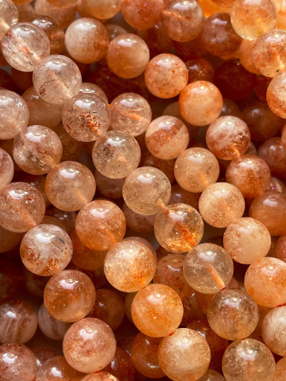 AAA Natural Fire Sunstone Bead 4mm 6mm 8mm 10mm 12mm Round Smooth, Gorgeous Natural Peach Orange Color with Gold Flash Color