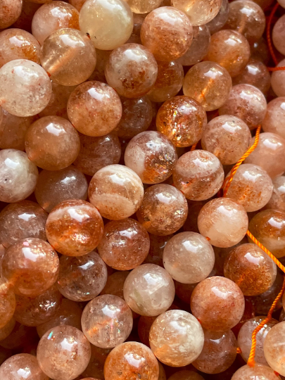 AAA Natural Fire Sunstone Bead 4mm 6mm 8mm 10mm 12mm Round Smooth, Gorgeous Natural Peach Orange Color with Gold Flash Color