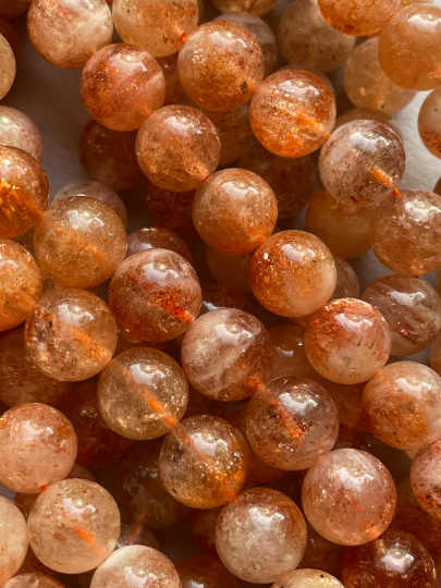 AAA Natural Fire Sunstone Bead 4mm 6mm 8mm 10mm 12mm Round Smooth, Gorgeous Natural Peach Orange Color with Gold Flash Color