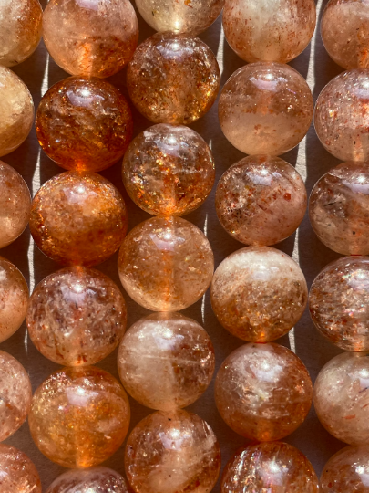 AAA Natural Fire Sunstone Bead 4mm 6mm 8mm 10mm 12mm Round Smooth, Gorgeous Natural Peach Orange Color with Gold Flash Color