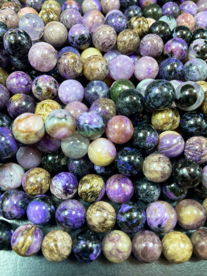 Natural Charoite Gemstone Bead 6mm 8mm 10mm Round Bead, Gorgeous Natural Purple Black Color Charoite Gemstone Beads, Full Strand 15.5"