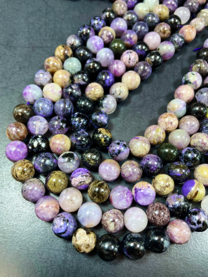 Natural Charoite Gemstone Bead 6mm 8mm 10mm Round Bead, Gorgeous Natural Purple Black Color Charoite Gemstone Beads, Full Strand 15.5"