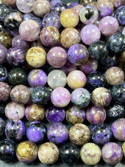 Natural Charoite Gemstone Bead 6mm 8mm 10mm Round Bead, Gorgeous Natural Purple Black Color Charoite Gemstone Beads, Full Strand 15.5"