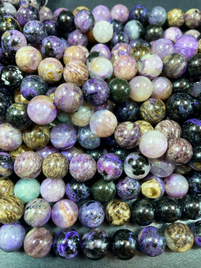 Natural Charoite Gemstone Bead 6mm 8mm 10mm Round Bead, Gorgeous Natural Purple Black Color Charoite Gemstone Beads, Full Strand 15.5"