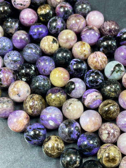 Natural Charoite Gemstone Bead 6mm 8mm 10mm Round Bead, Gorgeous Natural Purple Black Color Charoite Gemstone Beads, Full Strand 15.5"