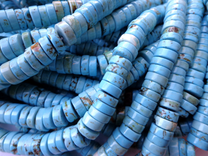 AAA Natural Howlite Turquoise Gemstone Beads, 6x3mm Tube Rondelle Shape Beads, Beautiful Blue Color, Great Quality Bead! Full length 15.5"