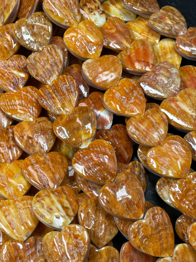 AAA Natural Spiny Oyster Heart Shape Shell Beads. Gorgeous Natural Orange Yellow Spiny Oyster Shell Bead.