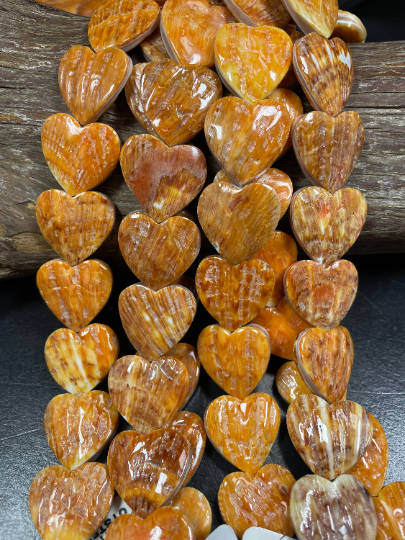 AAA Natural Spiny Oyster Heart Shape Shell Beads. Gorgeous Natural Orange Yellow Spiny Oyster Shell Bead.