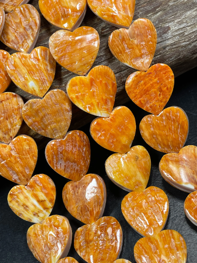 AAA Natural Spiny Oyster Heart Shape Shell Beads. Gorgeous Natural Orange Yellow Spiny Oyster Shell Bead.