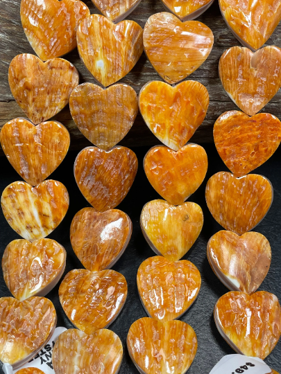 AAA Natural Spiny Oyster Heart Shape Shell Beads. Gorgeous Natural Orange Yellow Spiny Oyster Shell Bead.