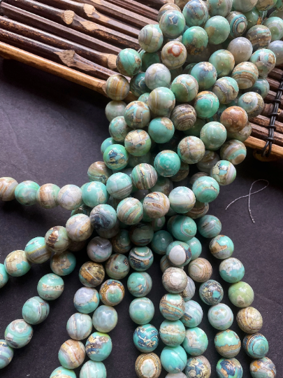 Natural Dragon Skin Agate Stone Bead 6mm 8mm 10mm 12mm Round Bead. Gorgeous Spring Green with Gray Color Design Agate Gemstone 15.5”