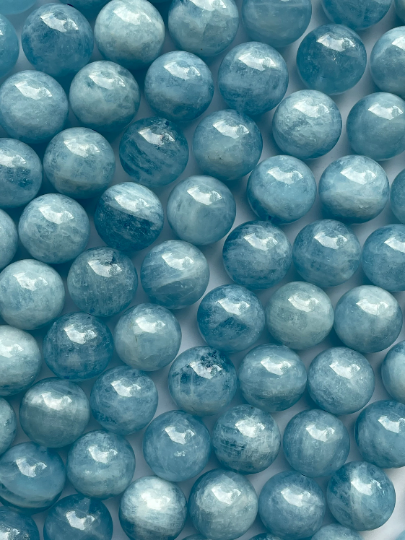 Natural Aquamarine Round Loose Beads - 15 Strands, Choose Size 4mm To 12mm