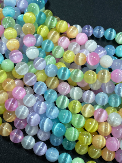 AAA Natural Selenite Gemstone Bead 4mm 6mm 8mm 10mm Round Bead. Gorgeous Rainbow Multicolor Selenite Gemstone Bead Full Strand 15.5"