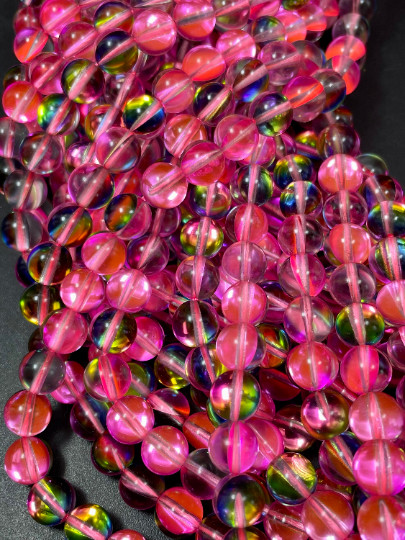 Beautiful Mermaid Glass Beads 6mm 8mm 10mm 12mm Round Beads. Gorgeous Light Pink Rainbow Color, Full 15.5" strand.