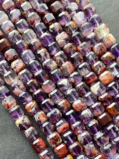 AAA Natural Super 7 Gemstone Bead Faceted 8mm Cube Shape, Beautiful Natural Purple Translucent Color Super 7 Gemstone Bead, Full Strand 15.5"