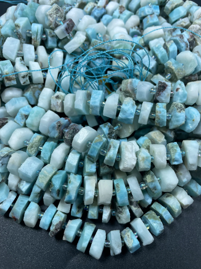 100% Natural Raw Larimar Gemstone Bead Faceted 12mm Pinwheel Shape, Beautiful Blue Natural Color Larimar Gemstone Bead