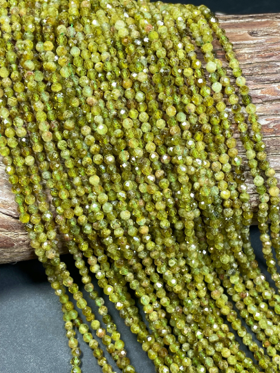 AAA Natural Green Garnet Gemstone Bead Faceted 2.5mm Round Bead, Gorgeous Natural Olive Green Color Green Garnet Stone Bead