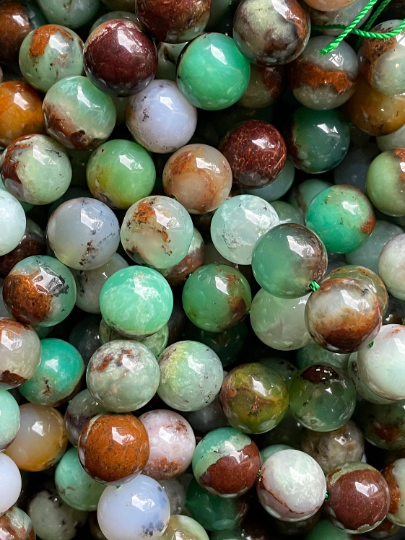 AAA Natural Chrysoprase Gemstone Bead 4mm 6mm 8mm 10mm 12mm Round Bead, Gorgeous Green Brown Chrysoprase Gemstone Bead