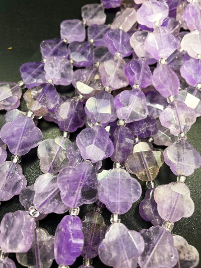 AAA Natural Amethyst Gemstone Bead 17mm Faceted Clover Flower Shape Bead, Gorgeous Natural Lavender Purple Color Amethyst Bead