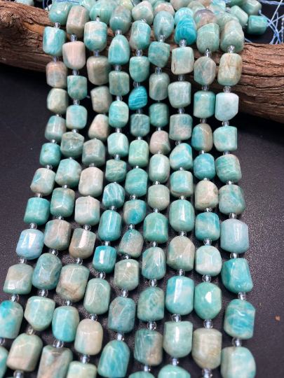 AA Natural Amazonite Gemstone Bead 9x12mm Faceted Nugget Shape, Beautiful Natural Blue Color Amazonite Gemstone Bead