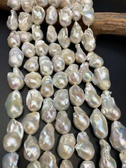 AA Natural Baroque Pearl Bead Natural Freeform Shape About 15-30mm, Beautiful Natural Ivory White Color Baroque Pearl Full Strand 15.5"