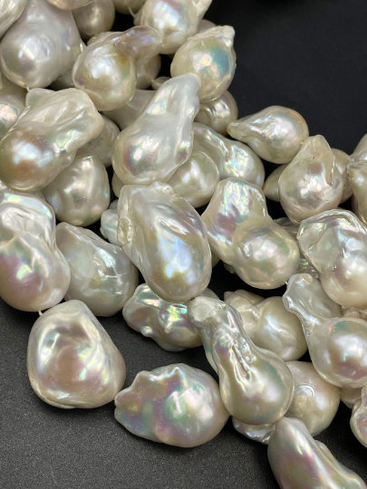 AA Natural Baroque Pearl Bead Natural Freeform Shape About 15-30mm, Beautiful Natural Ivory White Color Baroque Pearl Full Strand 15.5"