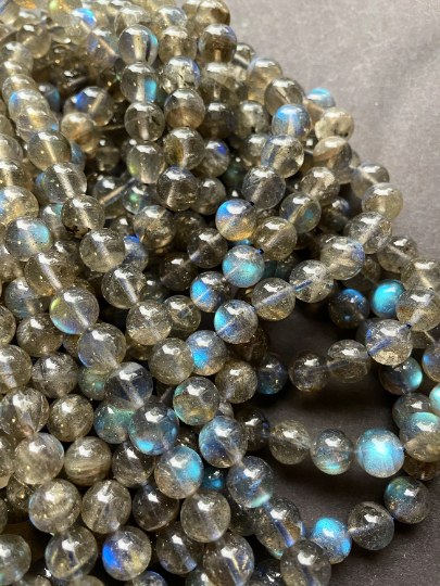 AAA Blue Flash Labradorite Gemstone Bead 4mm 6mm 8mm 10mm 12mm Round Beads, Beautiful Natural Gray Color with Blue Flash Labradorite Gemstone Bead