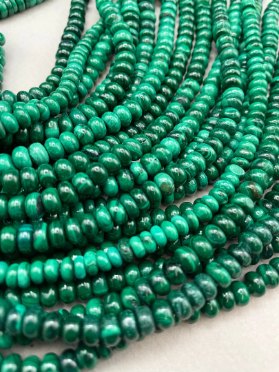 AA Natural Malachite Gemstone Bead 5x8mm Rondelle Shape, Beautiful Natural Dark Green Color Malachite Gemstone Bead, Full Strand 15.5"