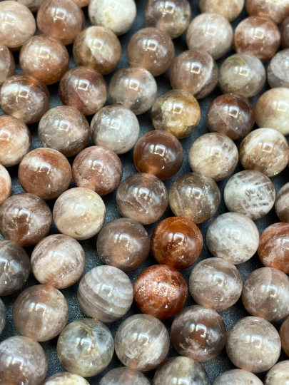 AA Natural Mica Fire Funstone 6mm 8mm 10mm Round Beads, Gorgeous Natural Brown Orange Mica Fire Sunstone Bead, High Quality