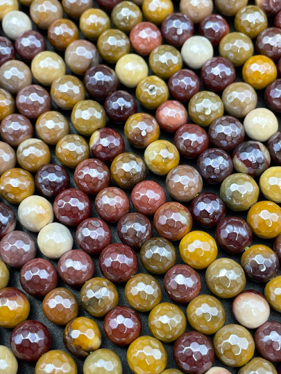 AA Mystic Natural Mookaite Jasper Gemstone Bead Faceted 8mm 10mm 12mm Round Beads, Beautiful Natural Multicolor Red Orange Yellow Mookaite Gemstone Beads