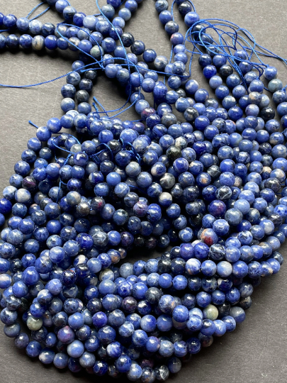 AA Natural Sodalite Gemstone Bead 6mm 8mm 10mm 12mm Smooth Round Bead, Beautiful Royal Blue Color Sodalite Gemstone Beads, Full Strand 15.5"