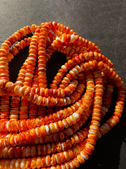 AAA Natural Spiny Oyster Shell Bead 5x8mm Rondelle Shape, Beautiful Natural Orange Yellow Color Spiny Oyster Shells, Full Strand 15.5"