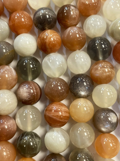 AAA Beautiful Natural Moonstone Gemstone Bead 6mm 8mm 10mm 12mm Round Beads, Gorgeous Natural Multicolor Multi Moonstone Gemstone Beads