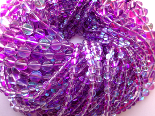 Mermaid Glass Beads 6mm 8mm 10mm Round Beads, Beautiful Rainbow Purple Beads, Great Quality Beads, Full Strand 15.5"