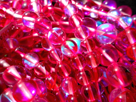 Mermaid Glass Beads 6mm 8mm 10mm 12mm Round Beads, Beautiful Rainbow Fuchsia Color Mermaid Glass Beads, Full Strand 15.5"