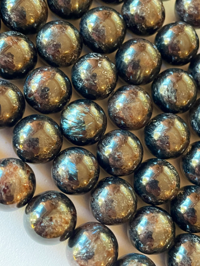 AAA Natural Hypersthene Gemstone Beads 8mm 10mm 12mm Smooth Round Shape, Gorgeous Black with Golden Brown Flashy Hypersthene Gemstone Bead