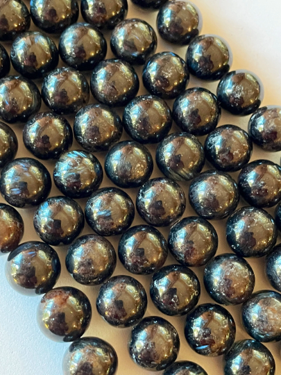 AAA Natural Hypersthene Gemstone Beads 8mm 10mm 12mm Smooth Round Shape, Gorgeous Black with Golden Brown Flashy Hypersthene Gemstone Bead