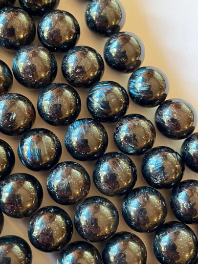 AAA Natural Hypersthene Gemstone Beads 8mm 10mm 12mm Smooth Round Shape, Gorgeous Black with Golden Brown Flashy Hypersthene Gemstone Bead