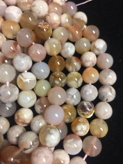 Natural Blossom Flower Agate Bead 6mm 8mm 10mm 12mm Round Beads, Beautiful Beige Color Blossom Flower Agate Beads