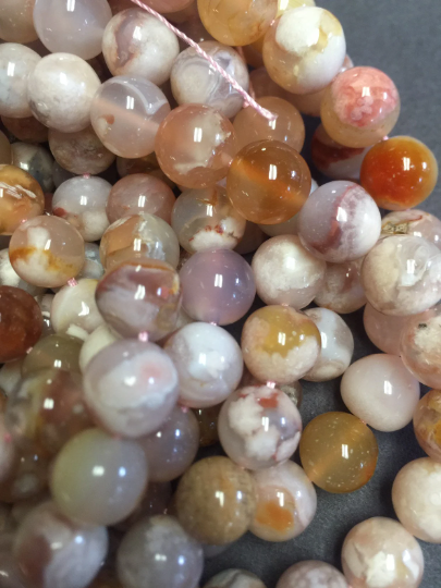 Natural Blossom Flower Agate Bead 6mm 8mm 10mm 12mm Round Beads, Beautiful Beige Color Blossom Flower Agate Beads